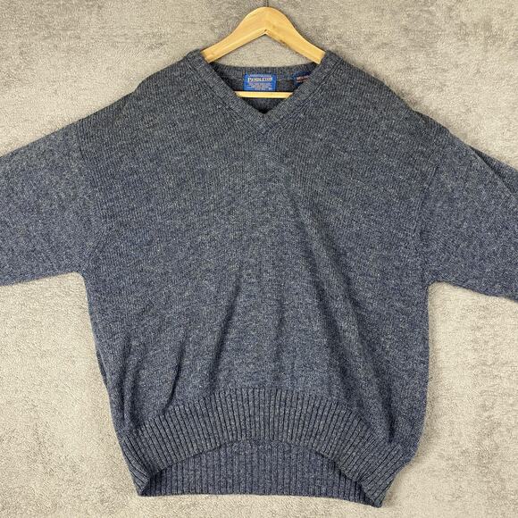 Pendleton Sweater Mens XL Blue Shetland Wool Pullover V Neck Knit Made in USA - Picture 1 of 12